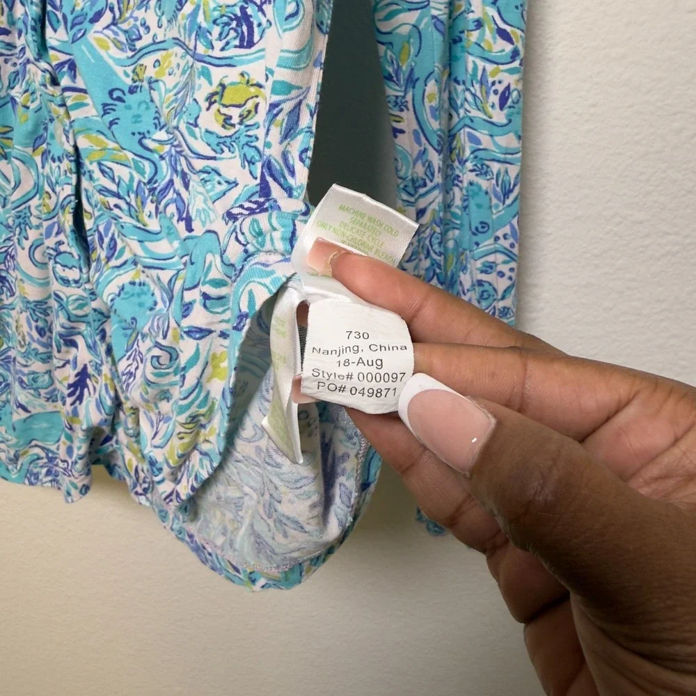 Lilly Pulitzer‎ Pajama Top XS Blue Modal Ruffle Melon Fig Tint Monkey Print